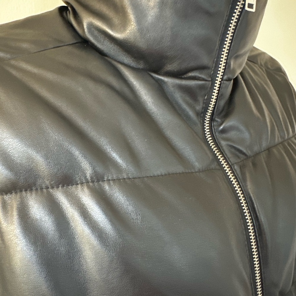 Hollister Sleek Black Vegan Leather Puffer Bomber Jacket - Picture 2 of 8